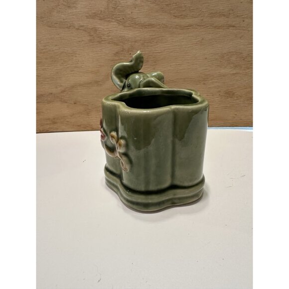 Vintage Ceramic Elephant Planter Vase  Lucky Trunk Up Elephant  Green Succulent - Picture 6 of 9